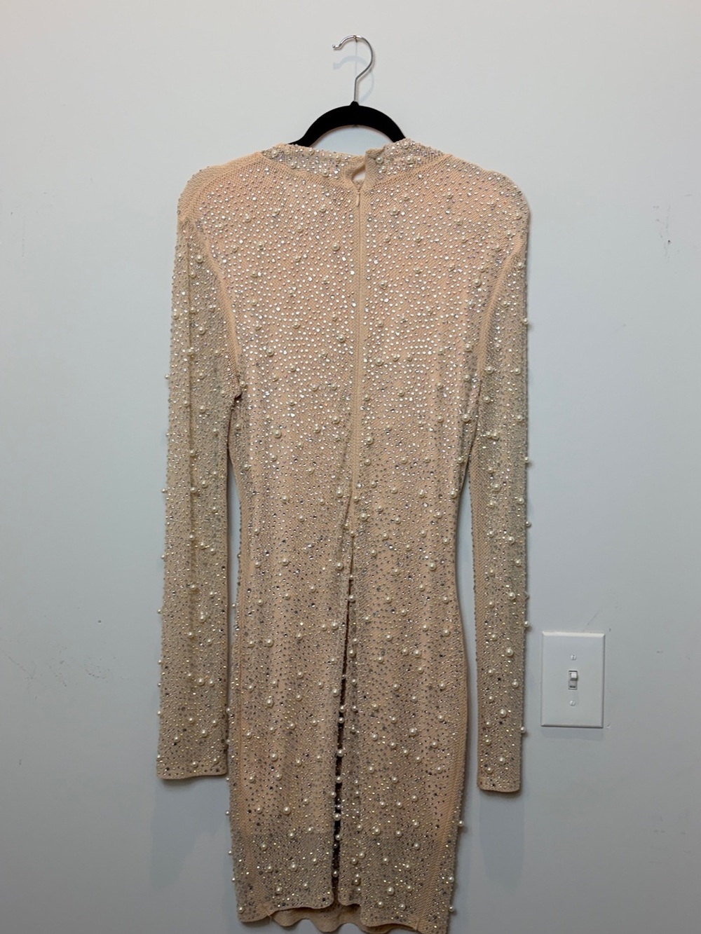 Fashion Nova Shayla Pearl Embellished Mini Dress Beige Size Large - Picture 6 of 6